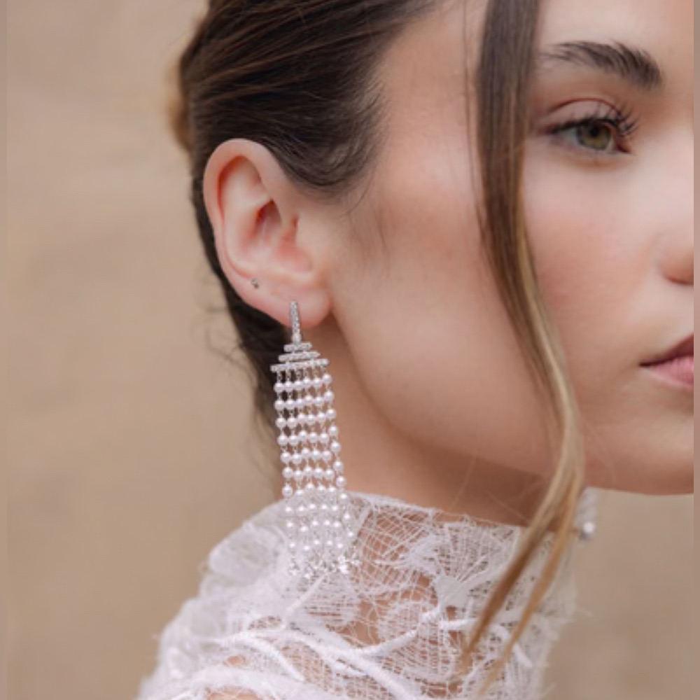 Pearl Silver Waterfall Bridal Earrings Untamed Petals Julia